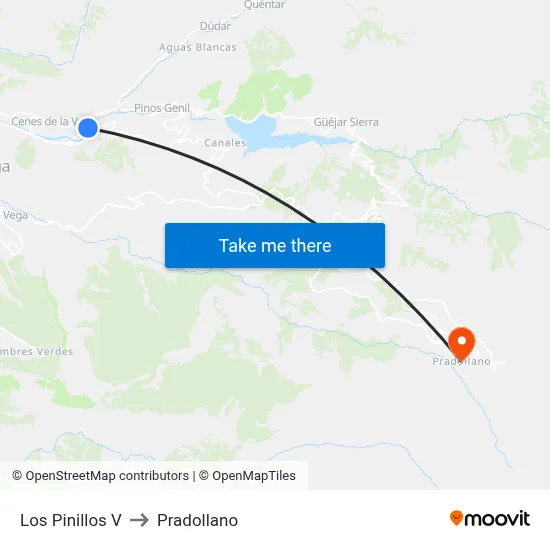 Los Pinillos V to Pradollano map