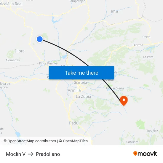 Moclín V to Pradollano map