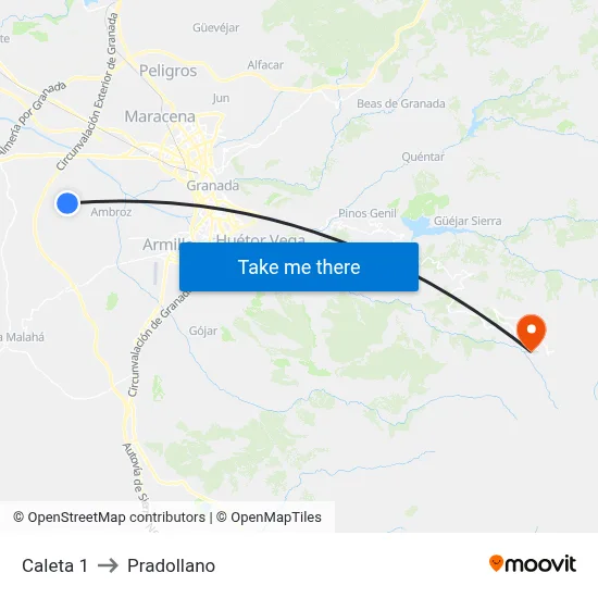 Caleta 1 to Pradollano map