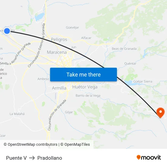 Puente V to Pradollano map
