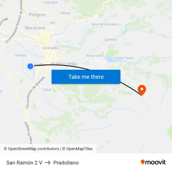 San Ramón 2 V to Pradollano map
