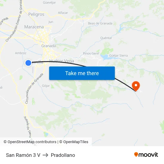 San Ramón 3 V to Pradollano map