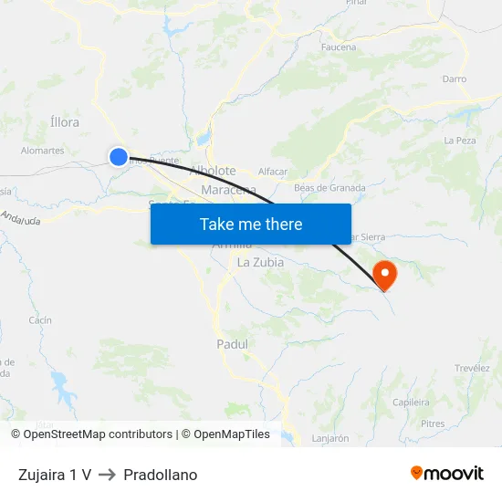 Zujaira 1 V to Pradollano map