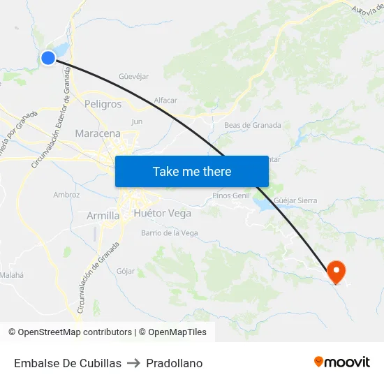 Embalse De Cubillas to Pradollano map