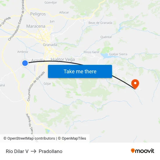 Río Dílar V to Pradollano map