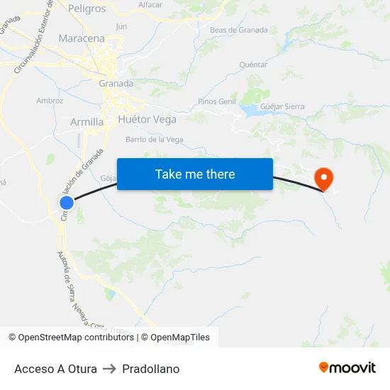 Acceso A Otura to Pradollano map