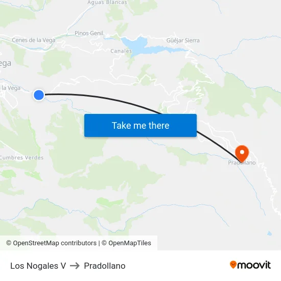 Los Nogales V to Pradollano map