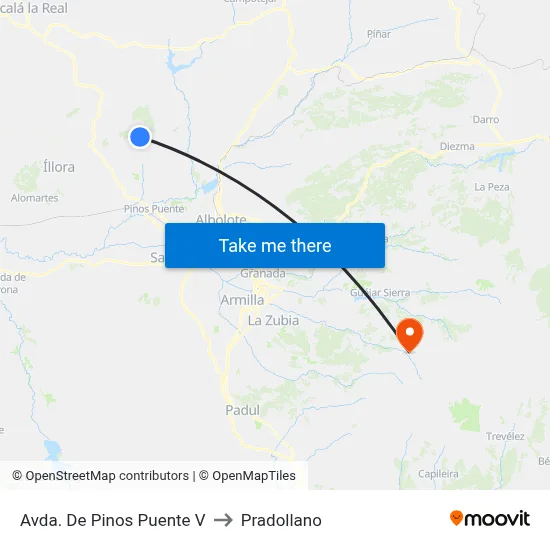 Avda. De Pinos Puente V to Pradollano map