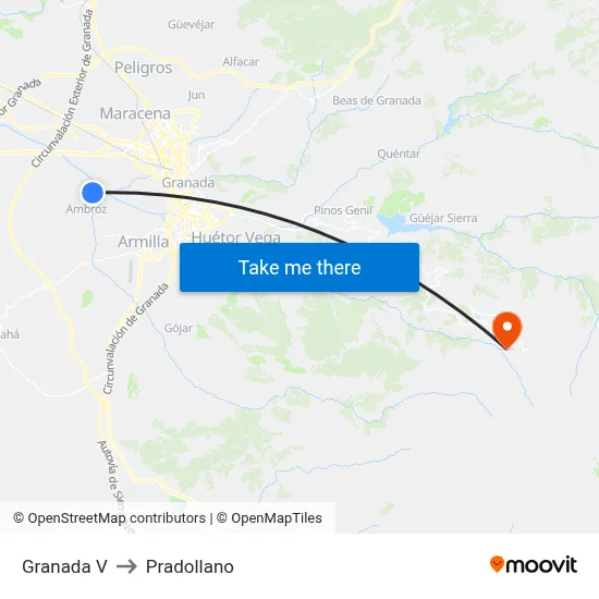 Granada V to Pradollano map