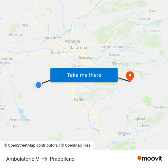 Ambulatorio V to Pradollano map