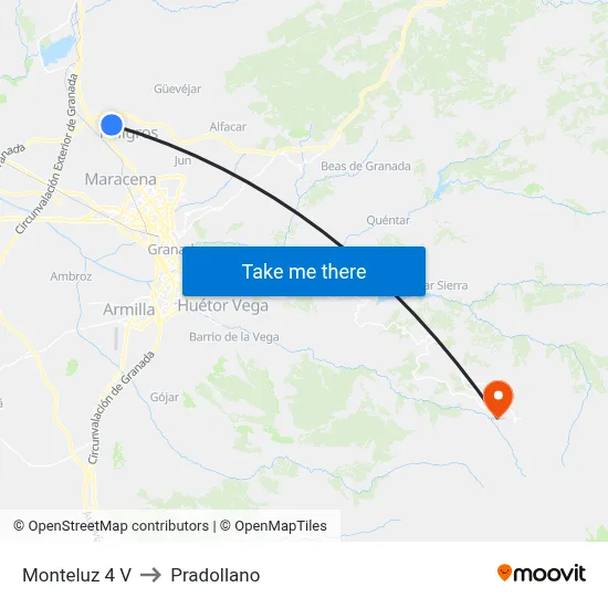 Monteluz 4 V to Pradollano map