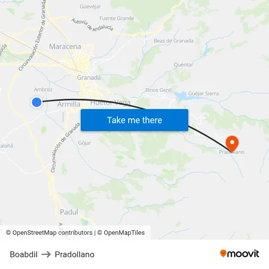 Boabdil to Pradollano map