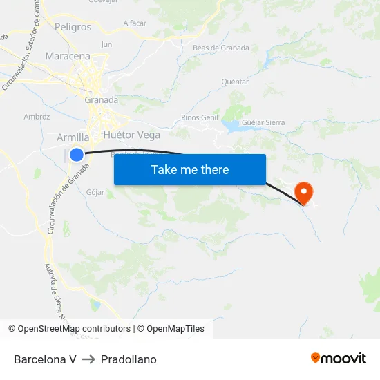 Barcelona V to Pradollano map