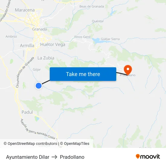 Ayuntamiento Dílar to Pradollano map