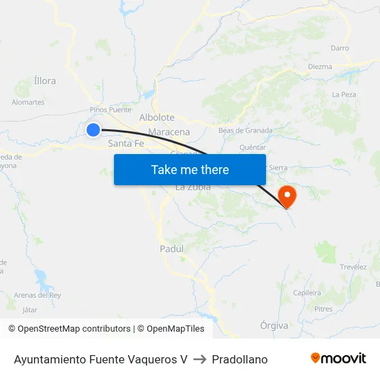 Ayuntamiento Fuente Vaqueros V to Pradollano map