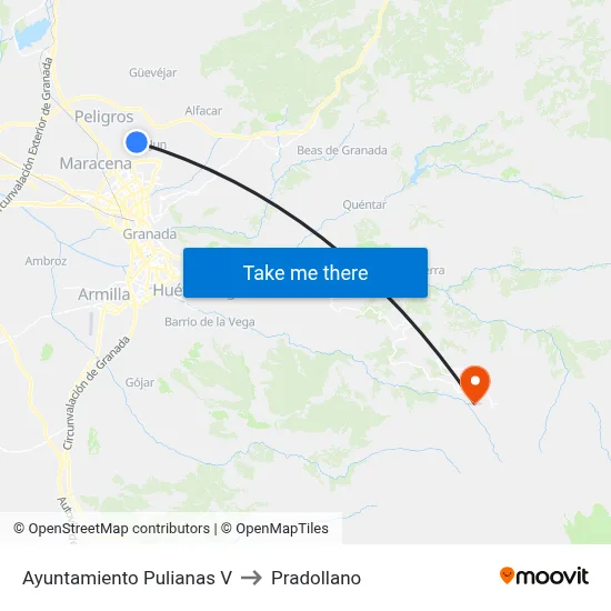 Ayuntamiento Pulianas V to Pradollano map