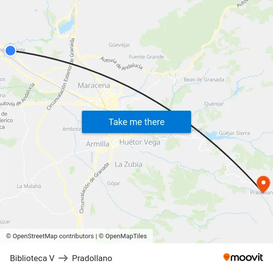 Biblioteca V to Pradollano map