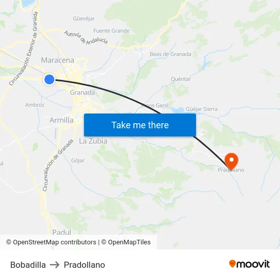 Bobadilla to Pradollano map