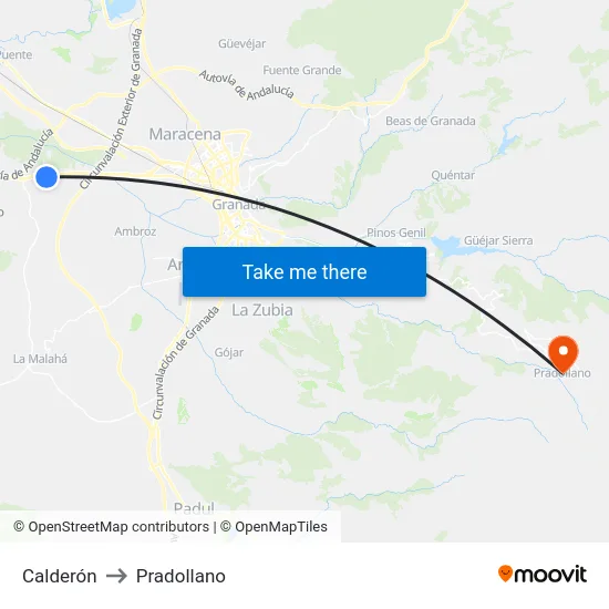 Calderón to Pradollano map