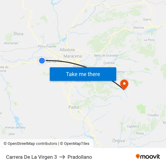 Carrera De La Virgen 3 to Pradollano map