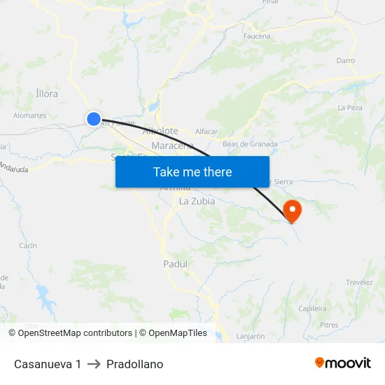 Casanueva 1 to Pradollano map