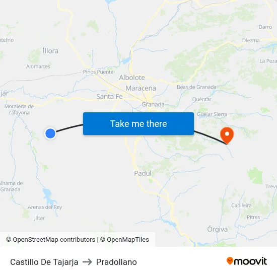 Castillo De Tajarja to Pradollano map