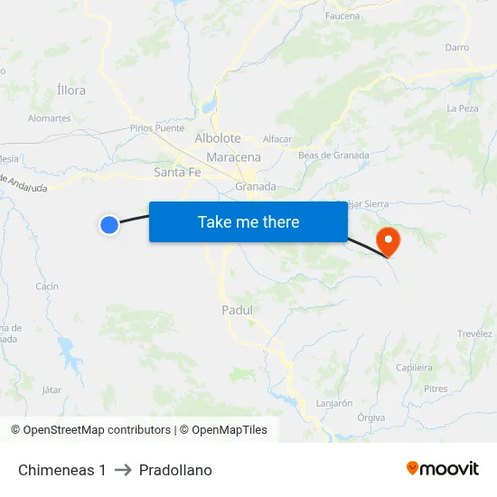 Chimeneas 1 to Pradollano map