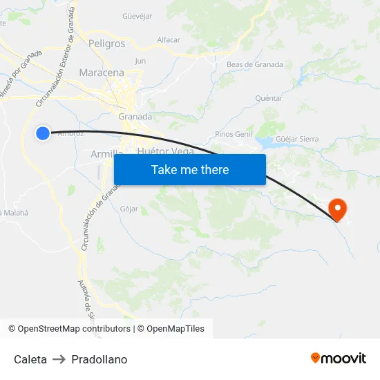 Caleta to Pradollano map