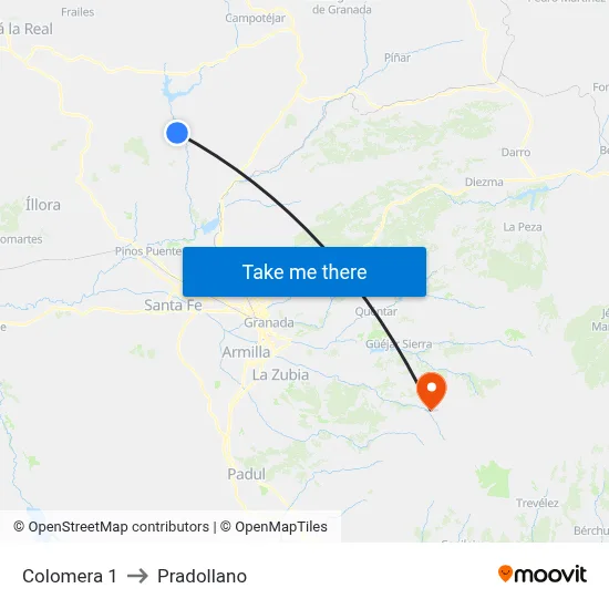Colomera 1 to Pradollano map