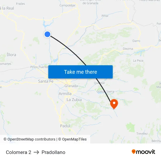 Colomera 2 to Pradollano map