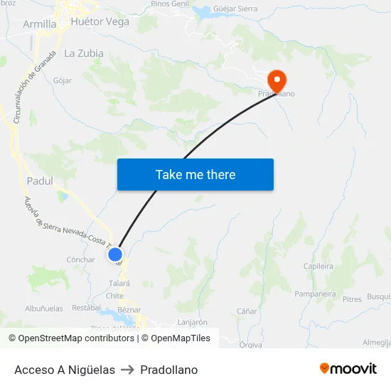 Acceso A Nigüelas to Pradollano map