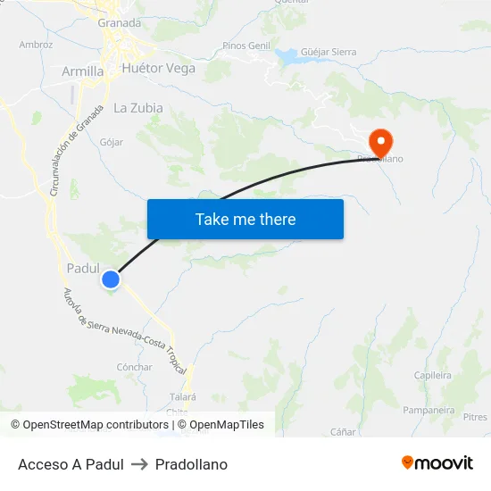 Acceso A Padul to Pradollano map