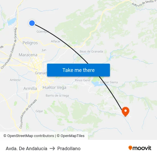 Avda. De Andalucía to Pradollano map