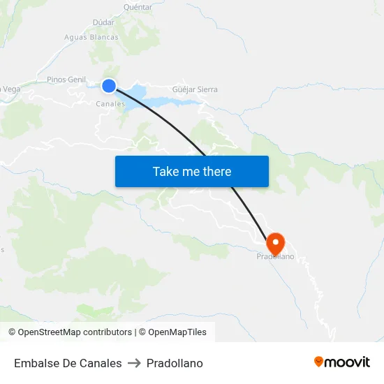 Embalse De Canales to Pradollano map