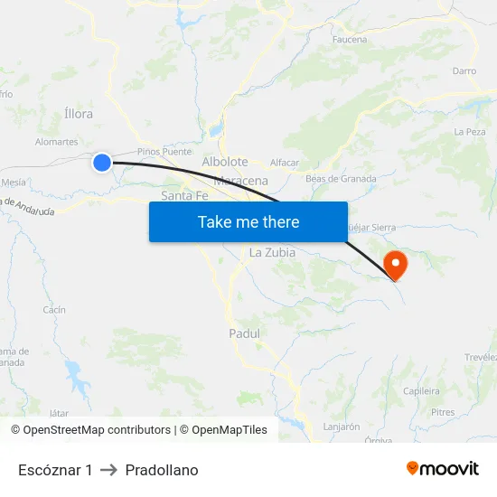 Escóznar 1 to Pradollano map
