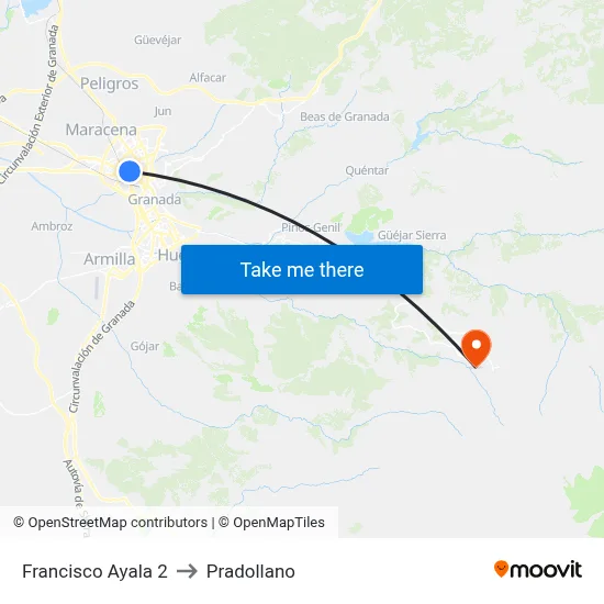Francisco Ayala 2 to Pradollano map