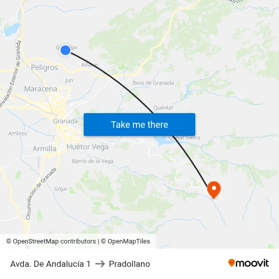 Avda. De Andalucía 1 to Pradollano map