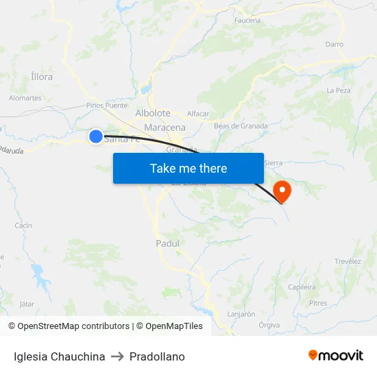 Iglesia Chauchina to Pradollano map