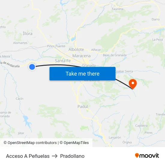 Acceso A Peñuelas to Pradollano map