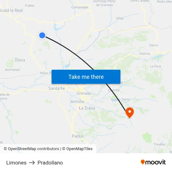 Limones to Pradollano map