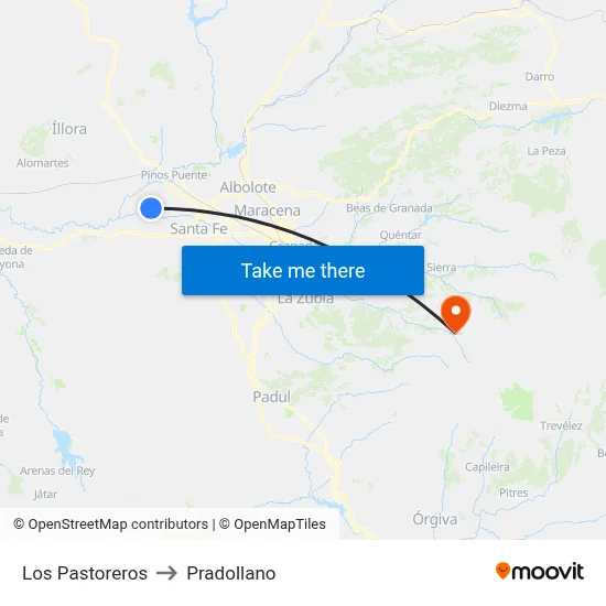 Los Pastoreros to Pradollano map