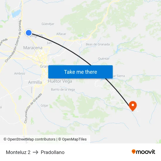 Monteluz 2 to Pradollano map