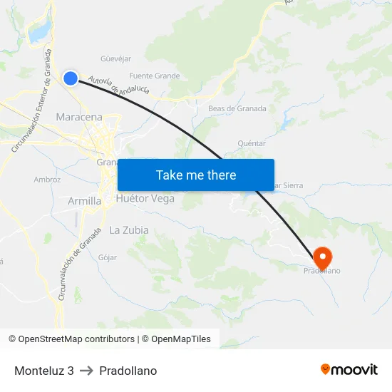 Monteluz 3 to Pradollano map