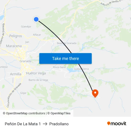 Peñón De La Mata 1 to Pradollano map