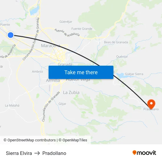 Sierra Elvira to Pradollano map