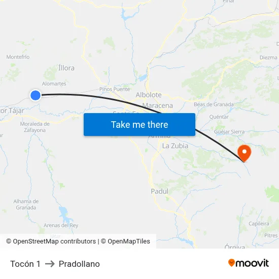 Tocón 1 to Pradollano map