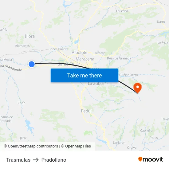 Trasmulas to Pradollano map