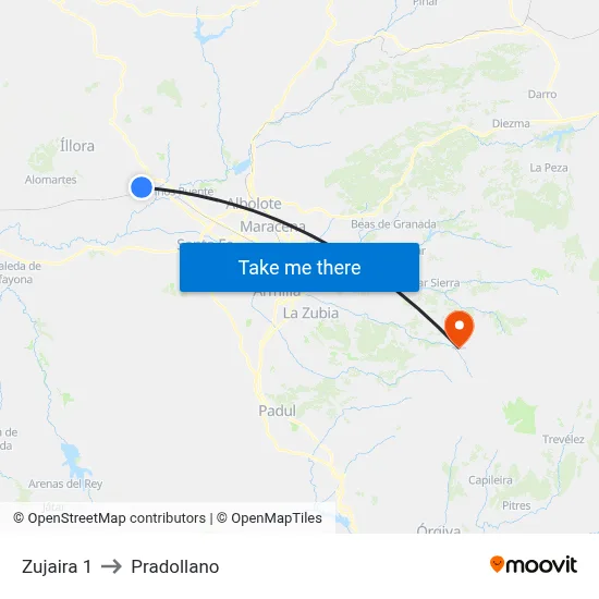 Zujaira 1 to Pradollano map