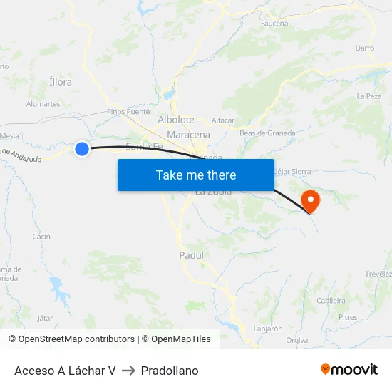 Acceso A Láchar V to Pradollano map