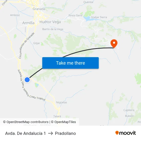 Avda. De Andalucía 1 to Pradollano map